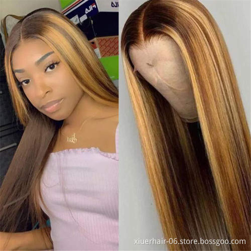 Ready Stock 13*4 Blonde  p4/27/30Closure For Black Women Glueless Full Hd Frontal Lace Wigs 100% Virgin Human Hair